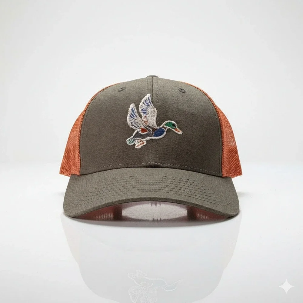 Richardson 115 Trucker Hat Cap Brown Orange Mallard Duck Flying Embroidered M/LG